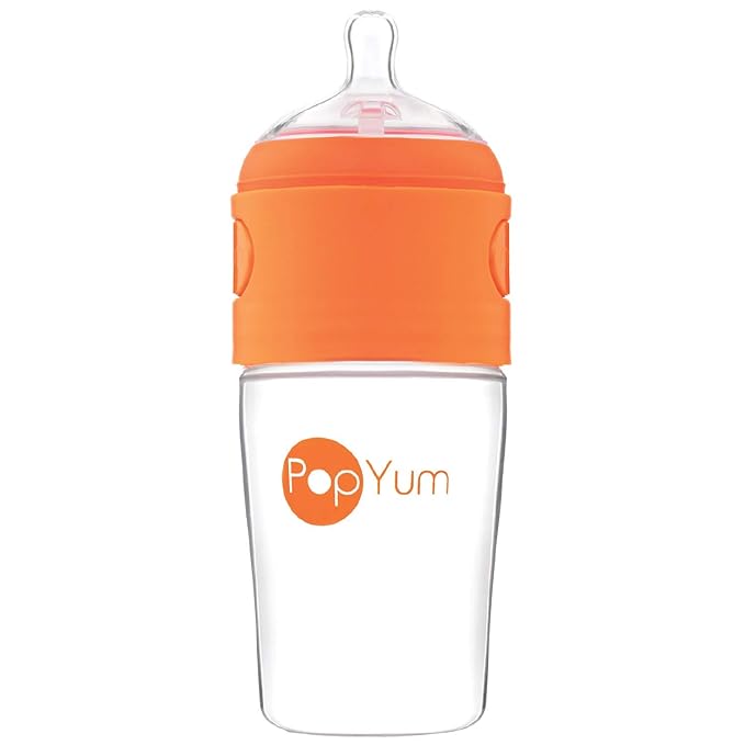 PopYum 9 oz Orange Anti-Colic Formula Making/Mixing/Dispenser Baby Bottle with #2 Medium Flow Nipple, 260 ml, BPA-Free, Natural Latch