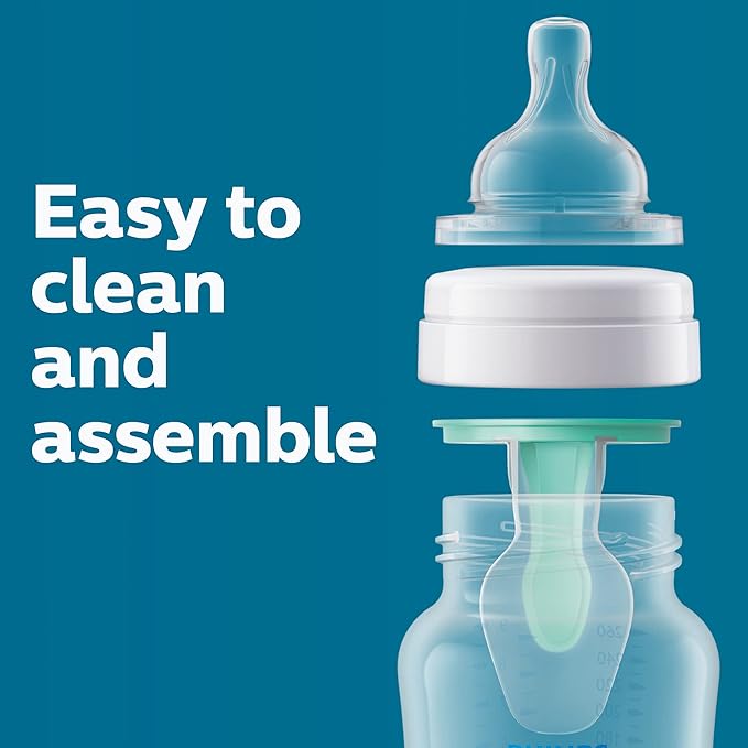 Philips Avent Anti-Colic Bottle with AirFree Vent, 4oz, with Flow 1 Nipples, 0m+, 4pk, Clear, SCY701/04