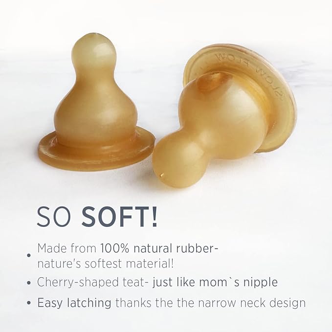 HEVEA Standard Neck Glass Baby Bottles - Natural Rubber Slow Flow Nipples - Anti Colic Baby Bottles for Breastfeeding Babies - Newborn 0+ Months - BPA-Free, Two-Pack (4 Oz)