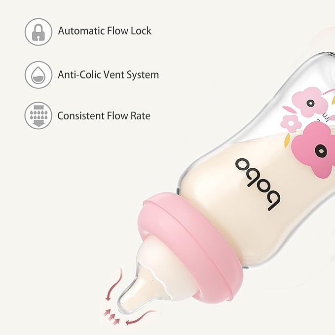 YOHKOH Natural Glass Baby Bottle with Natural Response Nipple, Newborn Anti-Colic Baby Bottles, Wide Neck Mushroom Cap Baby Bottle, Clear ((5.4oz (Pack of 2), Multicolour)
