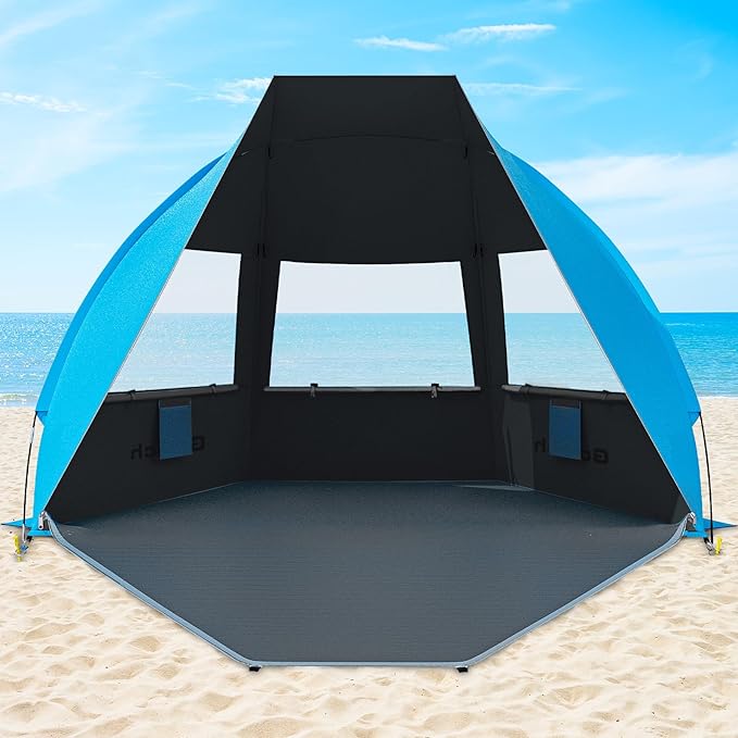 Gorich Portable Beach Tent for 3/4-5/6-7 Person with UPF 50+ UV Protection, Lightweight & Foldable Sun Shelter with 5 Sand Bags, Easy Setup Windproof Beach Umbrella Sun Shade