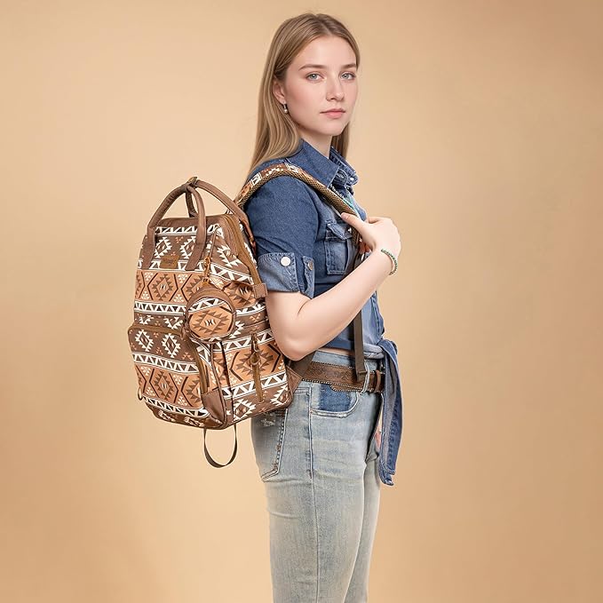 Wrangler Aztec Backpack Multifunction Baby Travel Bag with Changing Pad, Stroller Straps and Pacifier Case WG2204-91103BR