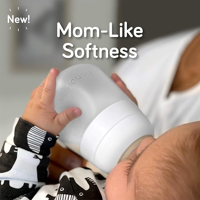 Nanobebe Flexy Silicone Baby Bottle, Anti-Colic, Natural Feel, Non-Collapsing Nipple, Non-Tip Stable Base, Easy to Clean, 3-Pack, Gray, 9oz