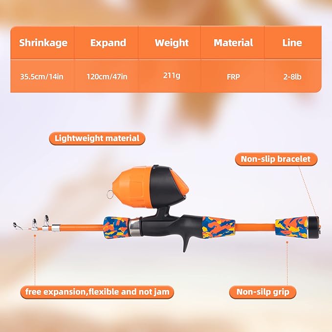 Kids Fishing Pole Kit Set,Portable Telescopic Fishing Rod and Reel Combo Full Kits for Boys, Girls, Beginner, Youth