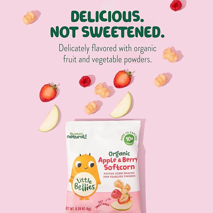 Little Bellies Organic Softcorn Variety Pack, Apple & Berry and Banana (Pack of 18 x 0.28 oz Individual Packs)