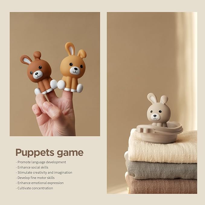 Nueplay Bathtub Toys for Toddlers 18M+,Baby Bath Toys with Animal Finger Puppets,Stackable Boat Train,Easter Bunny Gifts for Baby & Toddlers Set of 6