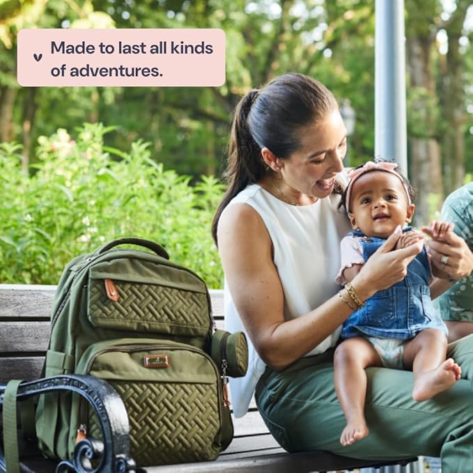 BabbleRoo Diaper Bag Backpack, Travel Backpack with Changing Pad, Pacifier Case & Stroller Straps, Multifunction, Waterproof, Unisex – Pink