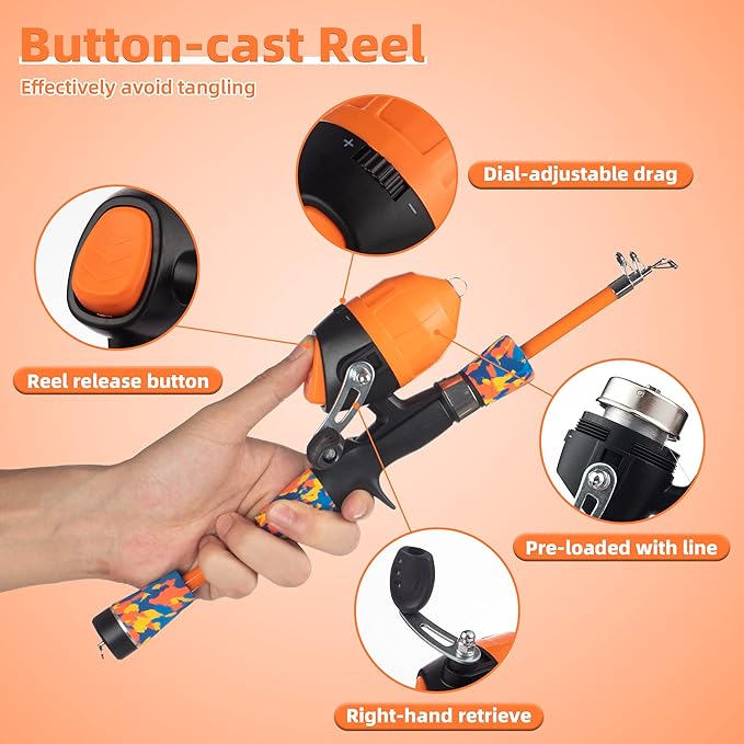 Kids Fishing Pole Kit Set,Portable Telescopic Fishing Rod and Reel Combo Full Kits for Boys, Girls, Beginner, Youth