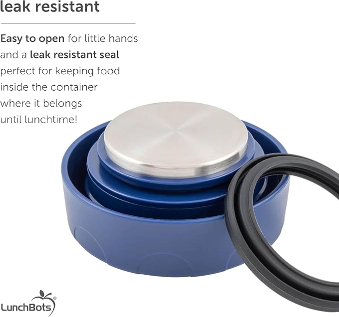 LunchBots Thermal 12 oz Triple Insulated Thermos - Hot 6 Hours or Cold 12 Hours - Leak Proof Thermos Soup Jar - All Stainless Interior - Navy Lid - Purple Dots