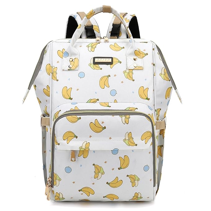 Diaper Bag Backpack, Diaper Bags for Baby Girls Boys, Baby Bags for Moms Dads, Nappy Changing Bag with Insulated Pockets,Multi-functional Waterproof Backpack with Stroller straps -Beige Banana