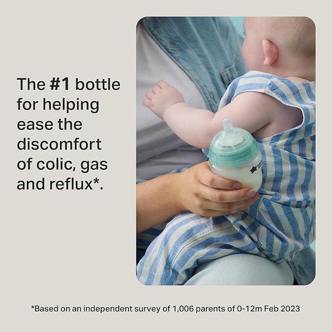 Tommee Tippee Advanced Anti-Colic 5 oz BPA Free Baby Bottles, Newborn 0+ Months, Slow Flow Breast-Like Nipple, Unique Design Keeps Air Away from Milk and Baby, Clear, Pack of 4