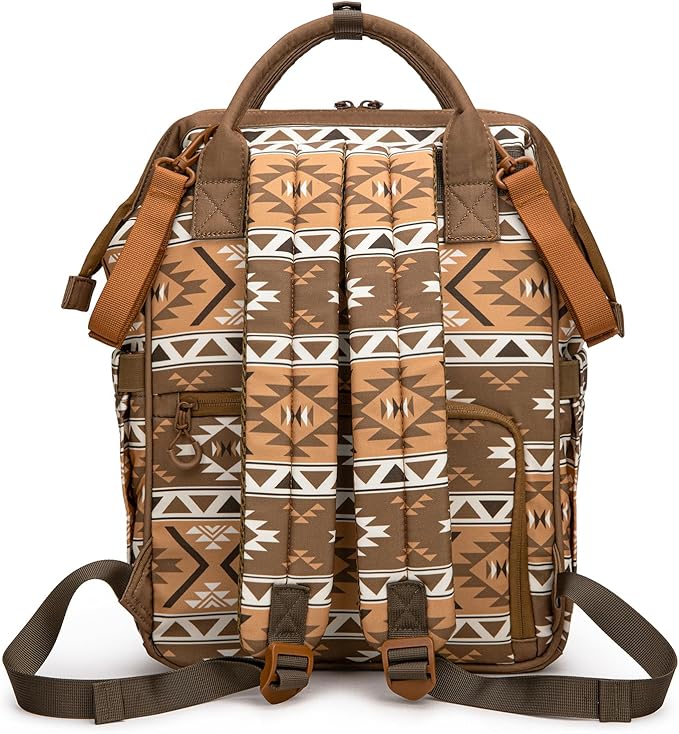 Wrangler Aztec Backpack Multifunction Baby Travel Bag with Changing Pad, Stroller Straps and Pacifier Case WG2204-91103BR