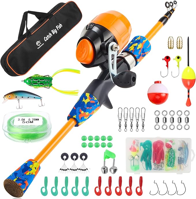 Kids Fishing Pole Kit Set,Portable Telescopic Fishing Rod and Reel Combo Full Kits for Boys, Girls, Beginner, Youth