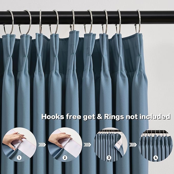 KEQIAOSUOCAI Stone Blue Pinch Pleat Curtain Blinds 102 Inches Long, Living Room Dark Out Draperies, Energy Saving Long Curtains for Boys Room Laundry Room, Set of 2, 40 inches x 102 inches