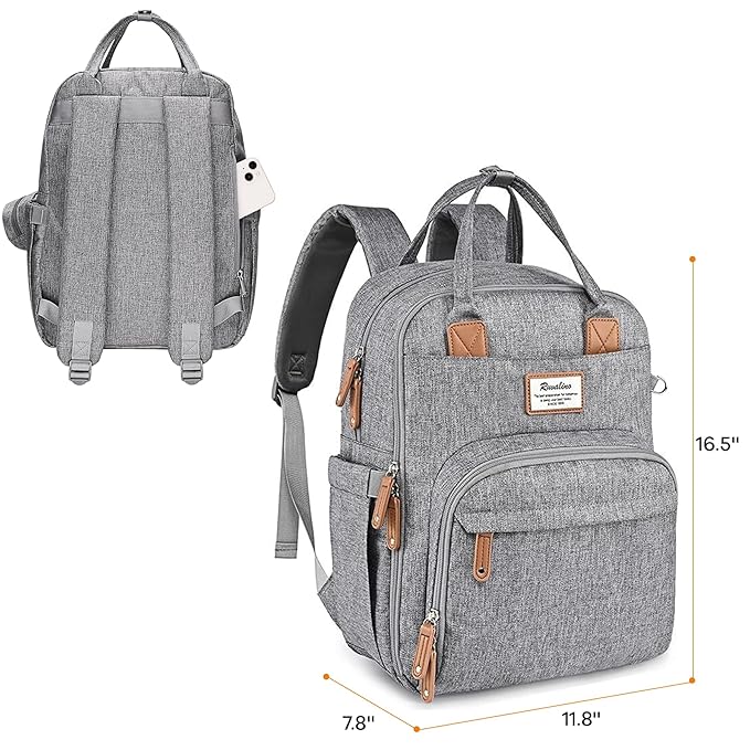 RUVALINO Diaper Bag Backpack-Multifunction Travel Baby Diaper Bag with Changing Pad, Insulated Bottle Holders & Pacifier Case, Large Capacity, Waterproof, Gray