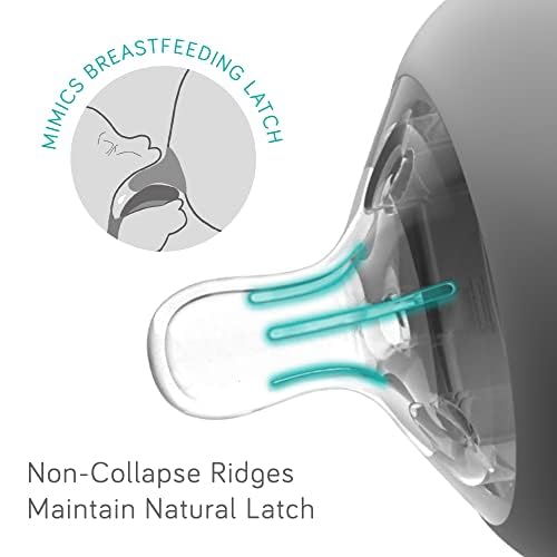 Nanobebe Flexy Silicone Baby Bottle, Anti-Colic, Natural Feel, Non-Collapsing Nipple, Non-Tip Stable Base, Easy to Clean 2-Pack, Gray, 5 oz