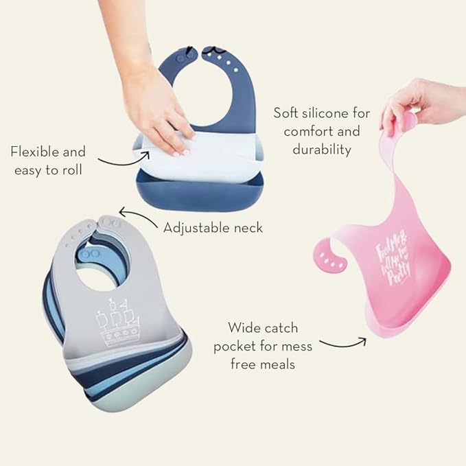 Bella Tunno Baby Bib for Eating, Waterproof Silicone Bib with Large Food Catcher, Adjustable Fit for Babies 4-12 months & Toddlers 1-3 Years, Boys & Girls, Party Animal