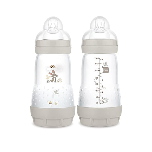 MAM Easy Start Anti-Colic Baby Bottle 9 oz, Medium Flow, Breastfeeding-Like Silicone Nipple Bottle, Reduces Colic, Gas, & Reflux, Easy-to-Clean, BPA-Free, Vented Baby Bottles for Newborns, 2+ Months