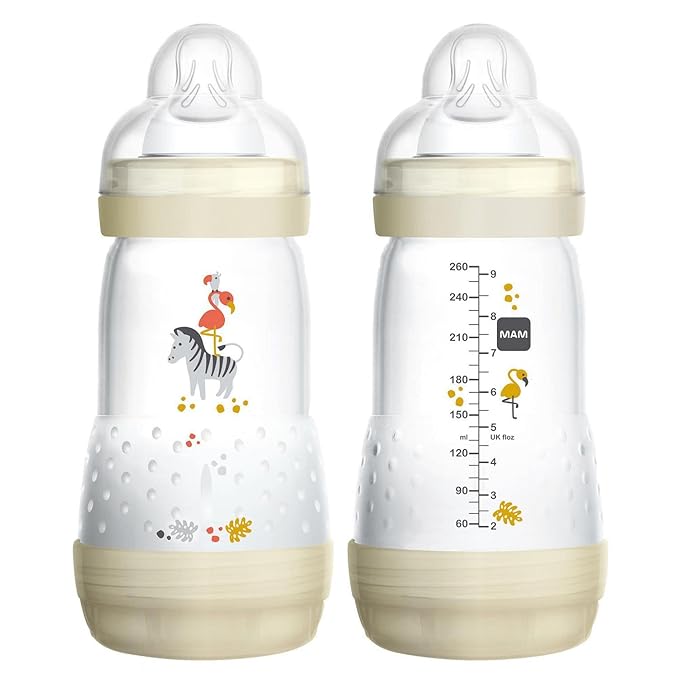MAM Easy Start Anti-Colic Baby Bottle 9 oz, Medium Flow, Breastfeeding-Like Silicone Nipple Bottle, Reduces Colic, Gas, & Reflux, Easy-to-Clean, BPA-Free, Vented Baby Bottles for Newborns, 2+ Months