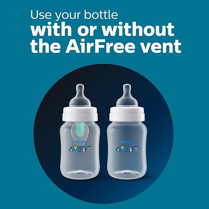 Philips Avent Anti-Colic Baby Bottle with AirFree Vent, 9oz, with Flow 2 Nipples, 1m+, 4pk, Pink, SCY703/14