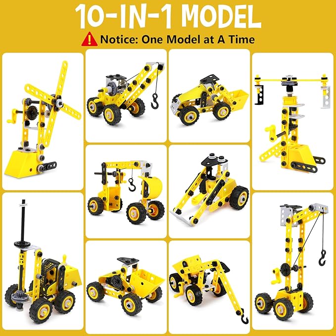 10 in 1 Stem Toys for 5 6 7 8 9+ Year Old Building Block Kit Stem Activities Projects Boy Toys Age 4-8 5-7 6-8 8-10 Creative Set Educational Engineering Excavator Construction Birthday