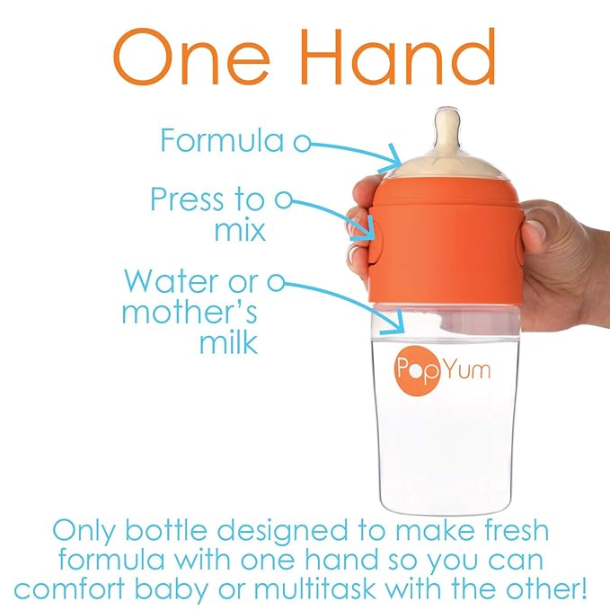 PopYum 9 oz Orange Anti-Colic Formula Making/Mixing/Dispenser Baby Bottle with #2 Medium Flow Nipple, 260 ml, BPA-Free, Natural Latch