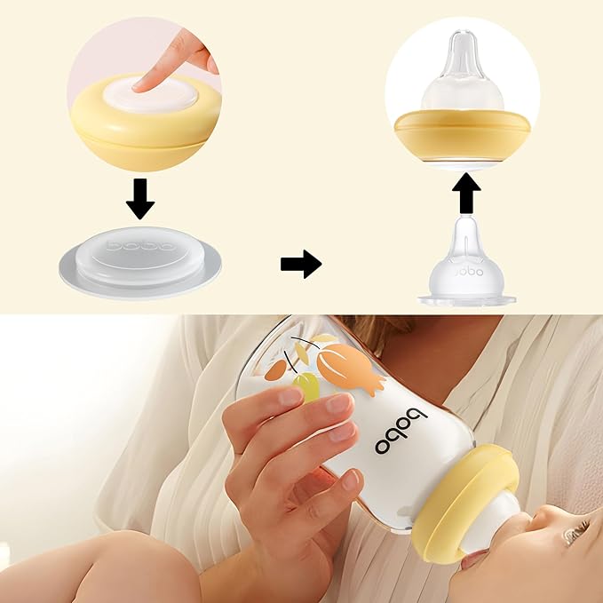 YOHKOH Breast Milk Storage Bottles - Wide Neck Glass Breastmilk Storage Bottles with Lids, BPA-Free (Yellow, 5.4oz (Pack of 4))