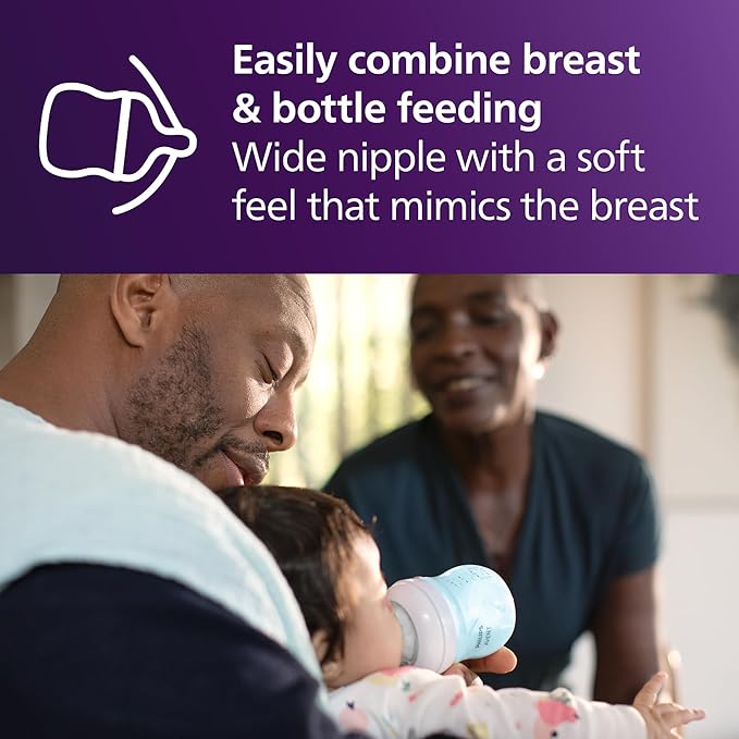 Philips Avent Natural Baby Bottles with Natural Response Nipples (Medium Flow, Flow 3), 9oz, Blue, 4-Pack, SCY903/24