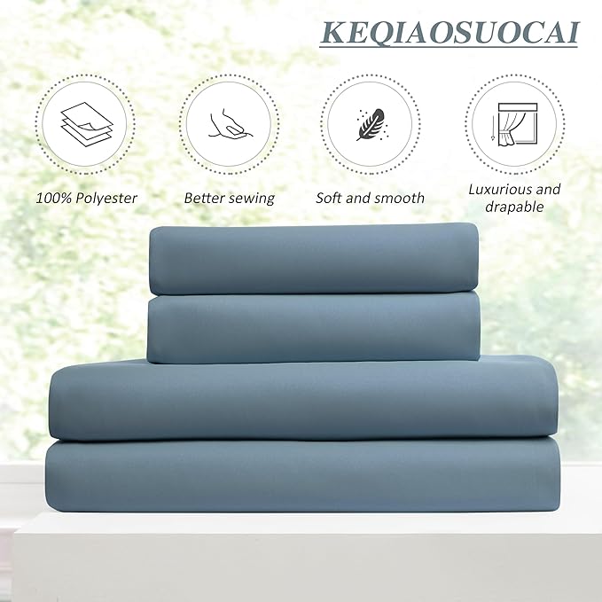 KEQIAOSUOCAI Stone Blue Pinch Pleat Curtain Blinds 102 Inches Long, Living Room Dark Out Draperies, Energy Saving Long Curtains for Boys Room Laundry Room, Set of 2, 40 inches x 102 inches