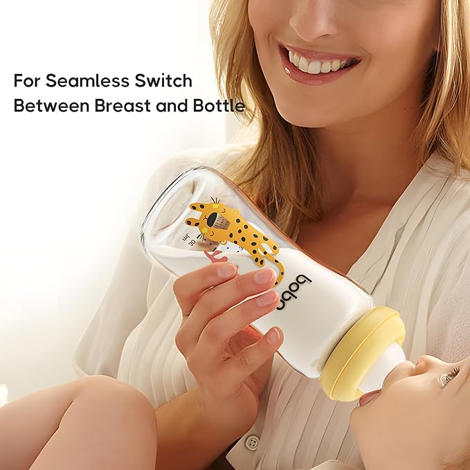 YOHKOH Natural Glass Baby Bottle with Natural Response Nipple, Newborn Anti-Colic Baby Bottles, Wide Neck Mushroom Cap Baby Bottle, Clear (8.8ounce (Pack of 2), Yellow2)