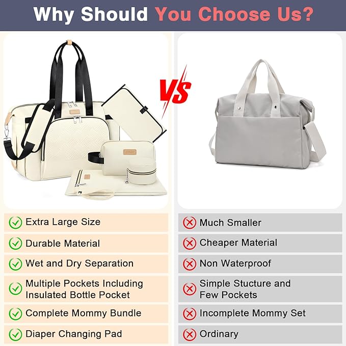 ITIEZY Diaper Bag Tote for Baby - Large Mommy Bag with Portable Changing Pad Pacifier Case, Hospital Bags Travel Baby Bag