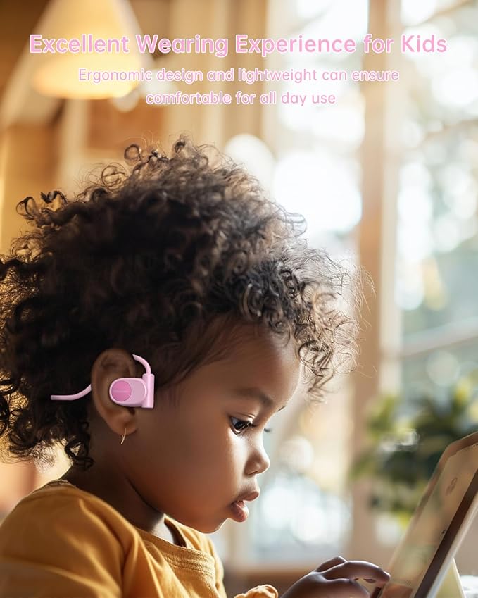 Kid Headphones for School, Air Conduction Open Ear Headphones, 3.5mm Jack Wired Cord, Ultra-Comfort, Ergonomic and Lightweight Design Perfect for School and Outdoor Activities-Pink