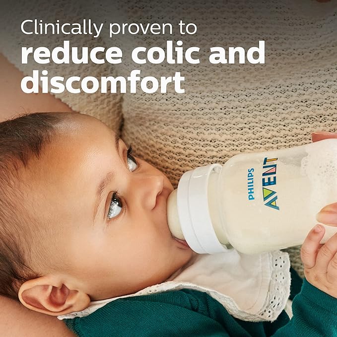 Philips Avent Anti-Colic Baby Bottles, 11oz, with Flow 3 Nipples, 3m+, 4pk, Clear, SCY106/04