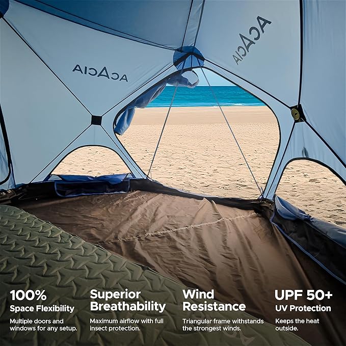ACACIA Beach Tent Sun Shelter | 4-Person Portable Camping Tent with UPF 50+ Protection | Easy Setup Pop up Sun Shade | 10×10ft Privacy Sunshade for Camping & Backyard