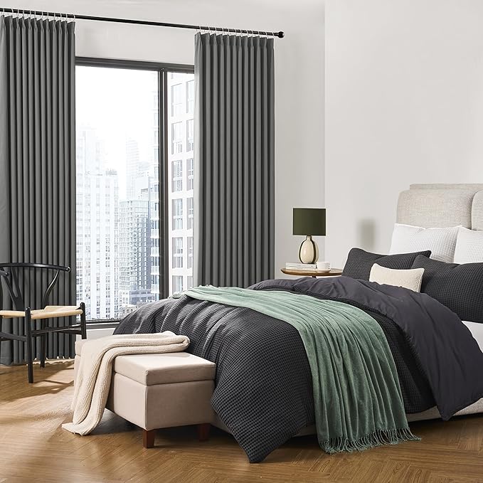 KEQIAOSUOCAI Wide Width Window Curtains 100 x 84 Inches Long, Vertical Accordion Style Pinch Pleat with Hooks Pleated Room Divider for Traverse Rod 100 x 84-2 Panels, Grey