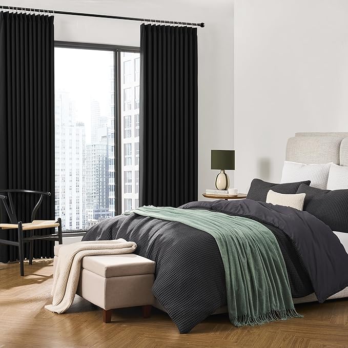KEQIAOSUOCAI Short Pinch Pleated Blackout Curtains 63 Inch Long 2 Panels for Bedroom Thermal Insulated Black Out Window Curtain Pinched Pleat Drape with Hooks (W40 x L63 Inch, Black)