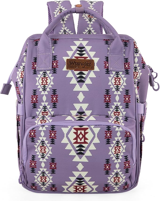 Wrangler Diaper Bag Backpack Aztec Travel Backpack Purses Western Multi-Function Baby Bags for Mom with Waterproof Insulated Pockets