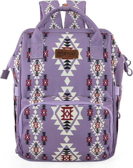 Wrangler Diaper Bag Backpack Aztec Travel Backpack Purses Western Multi-Function Baby Bags for Mom with Waterproof Insulated Pockets