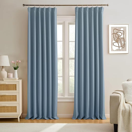 KEQIAOSUOCAI Stone Blue Pinch Pleat Curtain Blinds 102 Inches Long, Living Room Dark Out Draperies, Energy Saving Long Curtains for Boys Room Laundry Room, Set of 2, 40 inches x 102 inches