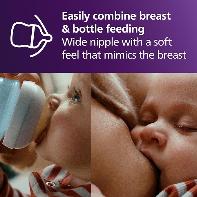 Philips Avent Natural Baby Bottles with Natural Response Nipples (Slow Flow, Flow 2), 4oz, Blue, 4-Pack, SCY900/24