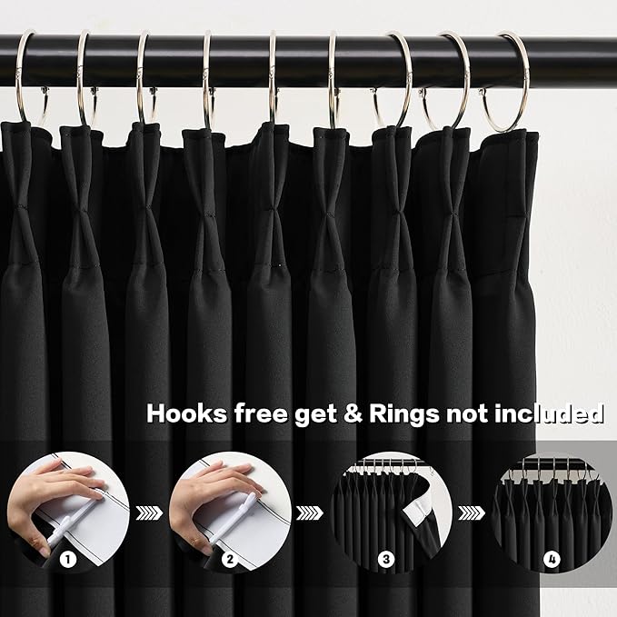KEQIAOSUOCAI Short Pinch Pleated Blackout Curtains 54 Inch Long 2 Panels for Bedroom Thermal Insulated Black Out Window Curtain Pinched Pleat Drape with Hooks (W40 x L54 Inch, Black)