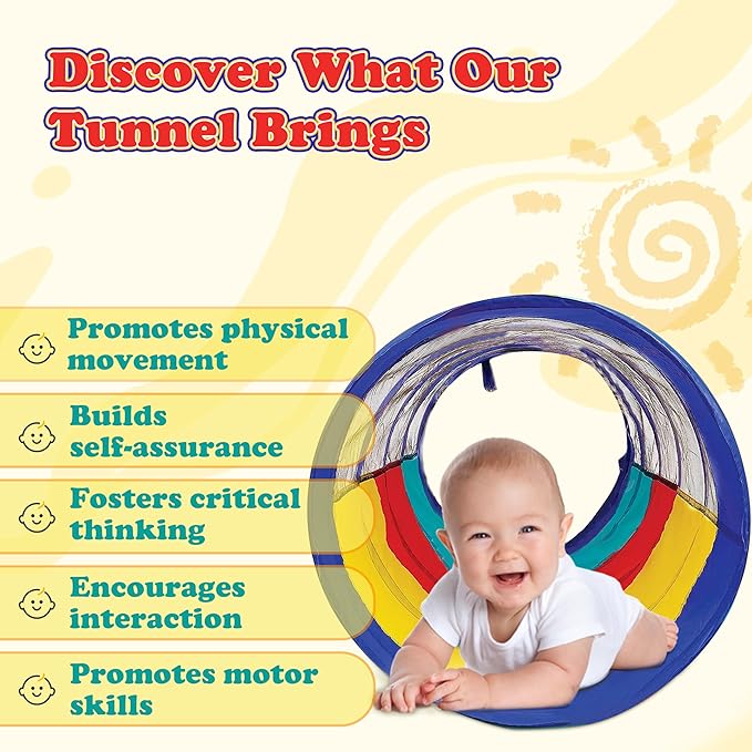 Kiddey Play Tunnel for Kids | Crawl Tunnels with See Through Sides | Outdoor & Indoor Multicolored Tent for Dogs, Toddlers, and Babies | Pop Up Baby Crawling Backyard Tunnel | Balls NOT Included