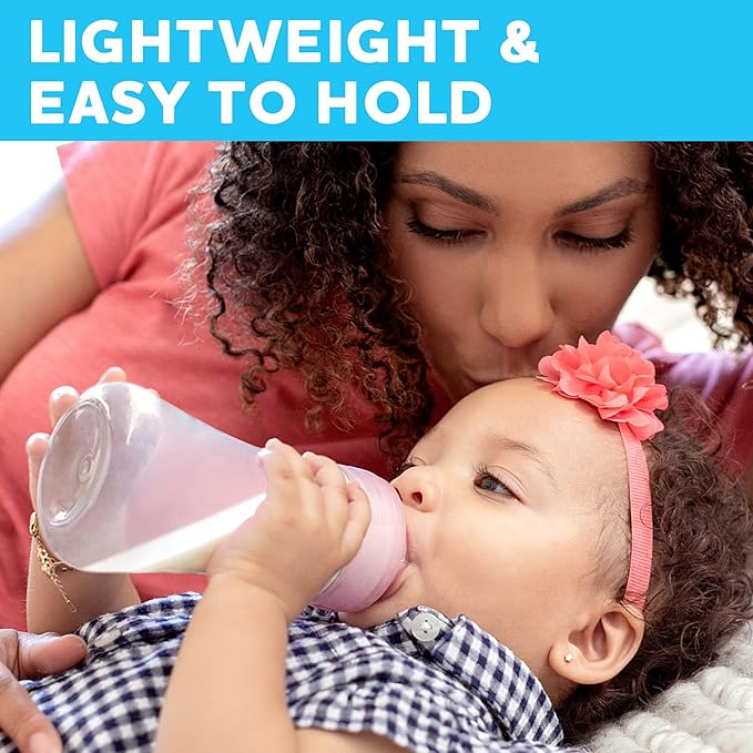 Chicco Duo 9oz. Hybrid Baby Bottle with Invinci-Glass Inside and Plastic Outside | Dishwasher, Bottle Warmer, and Electric Sterilizer Safe | Intui-Latch Nipple | Clear/Pink, 2pk