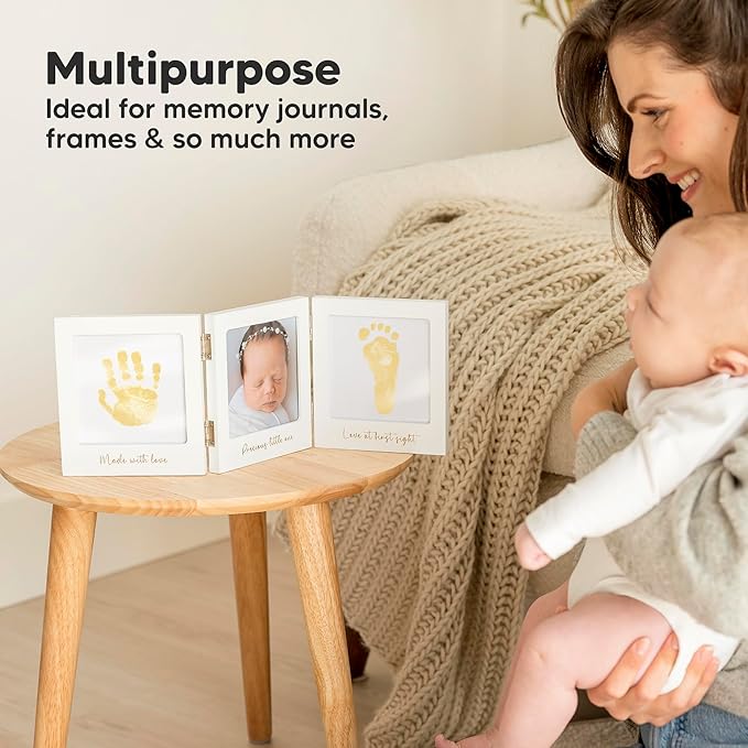 1-Pack Inkless Baby Hand and Footprint Kit - Mess Free Ink Pad for Newborn Keepsake, Dog Nose & Paw Print Kit, Clean Touch Ink Pad for Baby Hand & Footprints, Ideal New Mom Gifts (Gold, Jumbo)