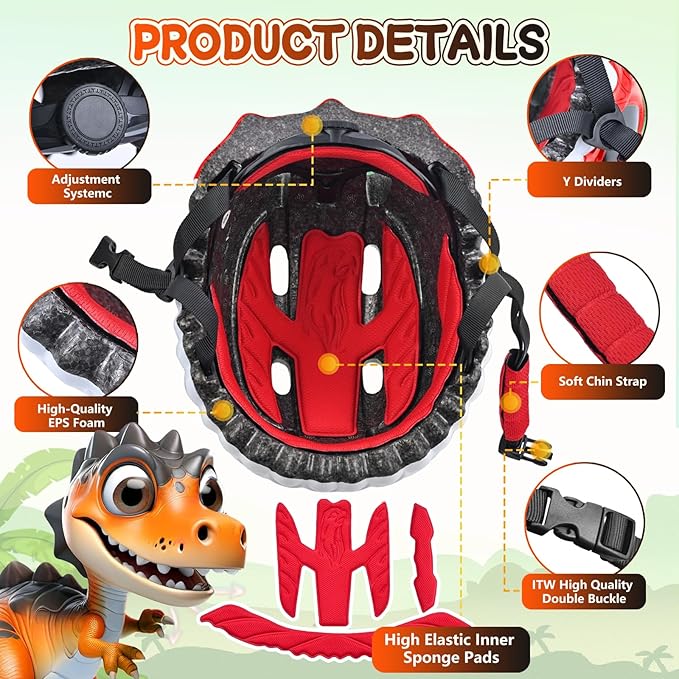 Toddler/Kids Bike Helmet Set for Boys Girls 3D Adjustable Kids Helmet Protective Gear Set Knee Elbow Wrist Pads and Multi-Sports Skateboard Scooter Cycling Roller Balance Bike