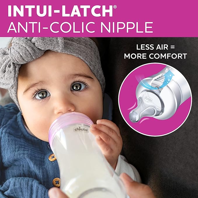 Chicco Duo Newborn Hybrid Baby Bottle Starter Gift Set with Invinci-Glass Inside and Plastic Outside | Dishwasher, Bottle Warmer, and Electric Sterilizer Safe | Intui-Latch Nipple | Clear/Grey