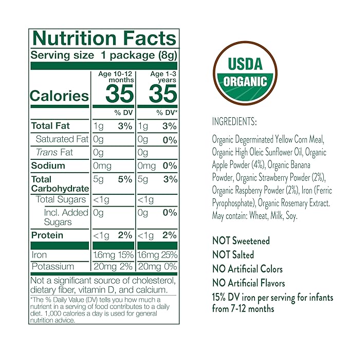 Little Bellies Organic Softcorn Variety Pack, Apple & Berry and Banana (Pack of 18 x 0.28 oz Individual Packs)