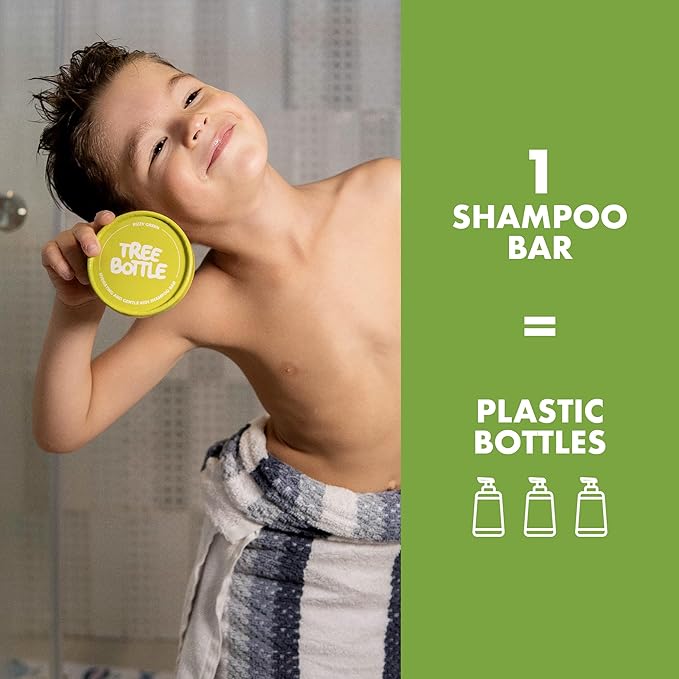 Tree Bottle Hydrolyzed Oat Protein + Aloe Vera Shampoo Bar for Kids – Gentle & Nourishing for Sensitive Scalps - Natural, Tear-Free, Sulfate & Paraben-Free - Made in USA - 4.5oz